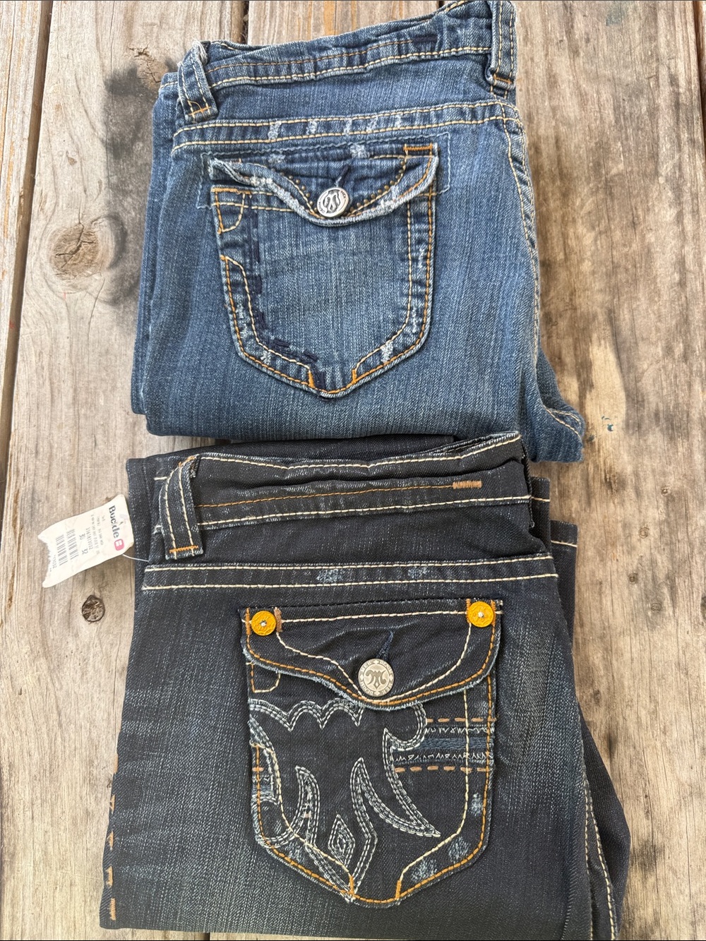 MEK Boot Cut Jeans in Medium Blue and Dark Blue 2 pairs Bootcut